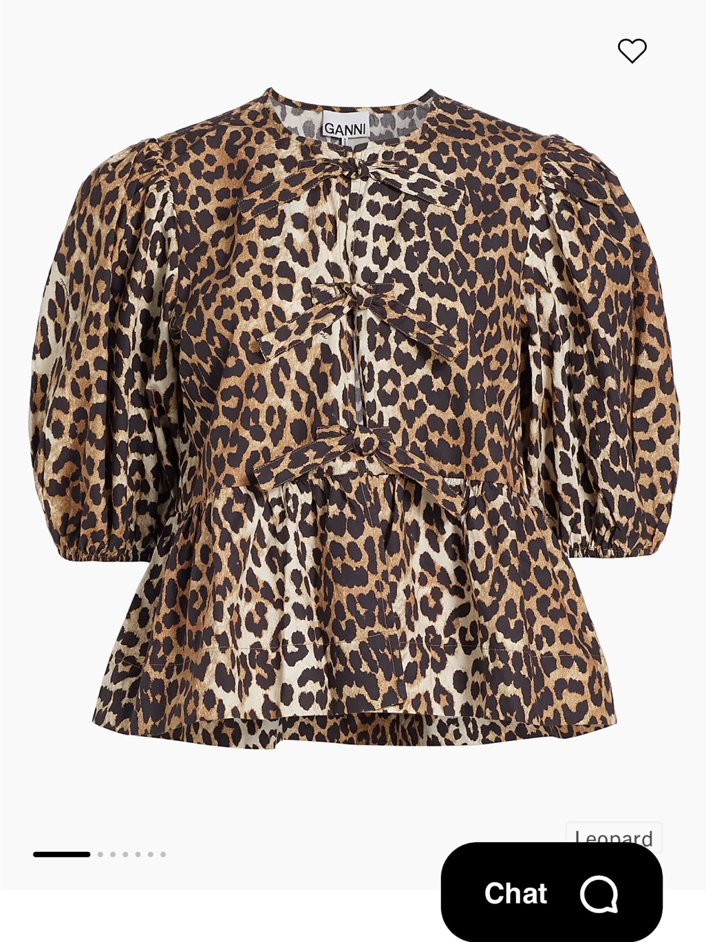 Ganni Brown & Black Leopard-Print Puff Sleeve Peplum Blouse